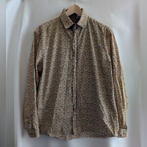 John Lennon Cotton Floral Brown Print Button Up Shirt Long Sleeves - M